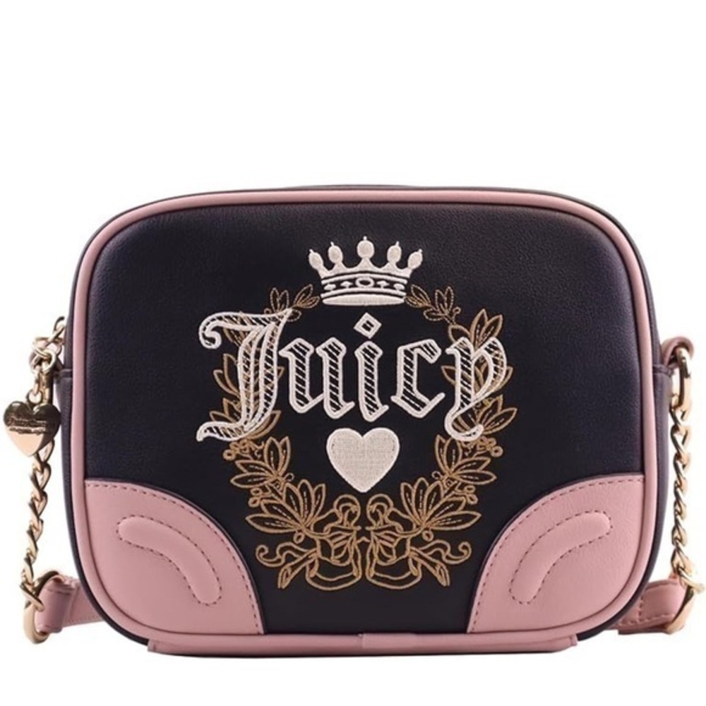 JUICY COUTURE LIGHT PINK/BLACK SHOULDER BAG W/ STRAP AND GOLD EMBELLISHMENTS ‼️